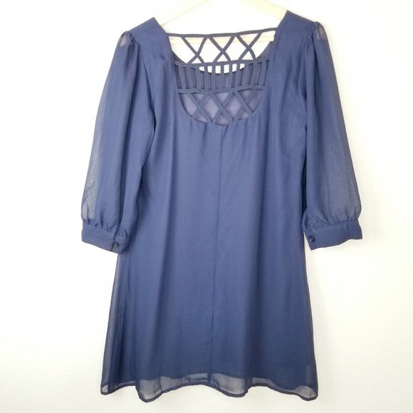 Want and Need Lattice Cutout Shift Dress Navy - Picture 4 of 13